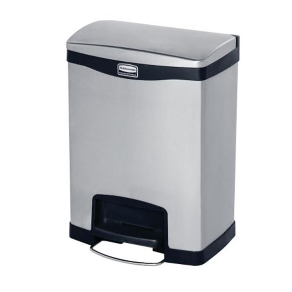 Can Trash Slim Jim SS 8gal Step-On Pedal Hinge Lid Frnt Stp Slvr Rectangle Each